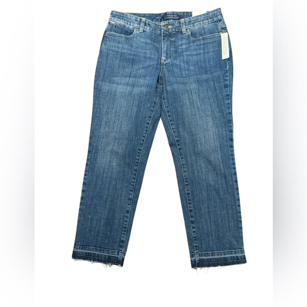 Talbots Curvy Crop Raw Edge Blue Denim Jeans Womens Size 8 NWT